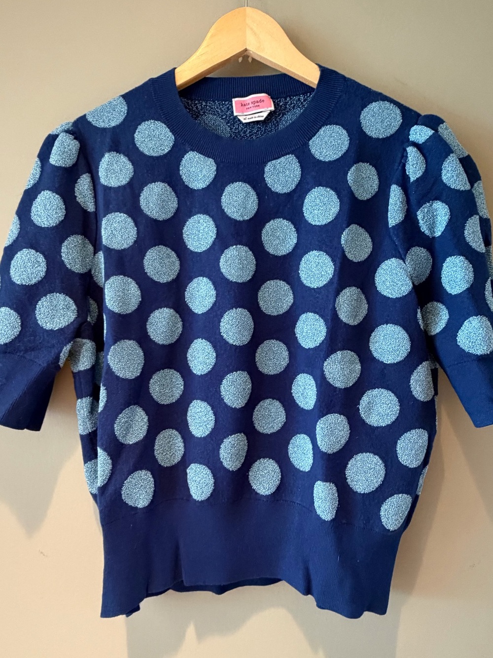 Kate Spade Navy & Light Blue Polka Dot Sweater Top XL